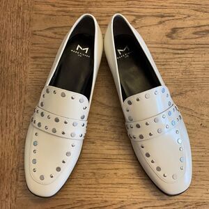 MARC FISHER WHITE STUDDED FLATS.  NEW